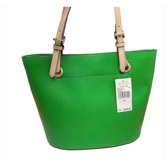 Michael Kors MK Jet Set Travel Tote Multifunction Green Hard Shell Medium NEW - Picture 3 of 16